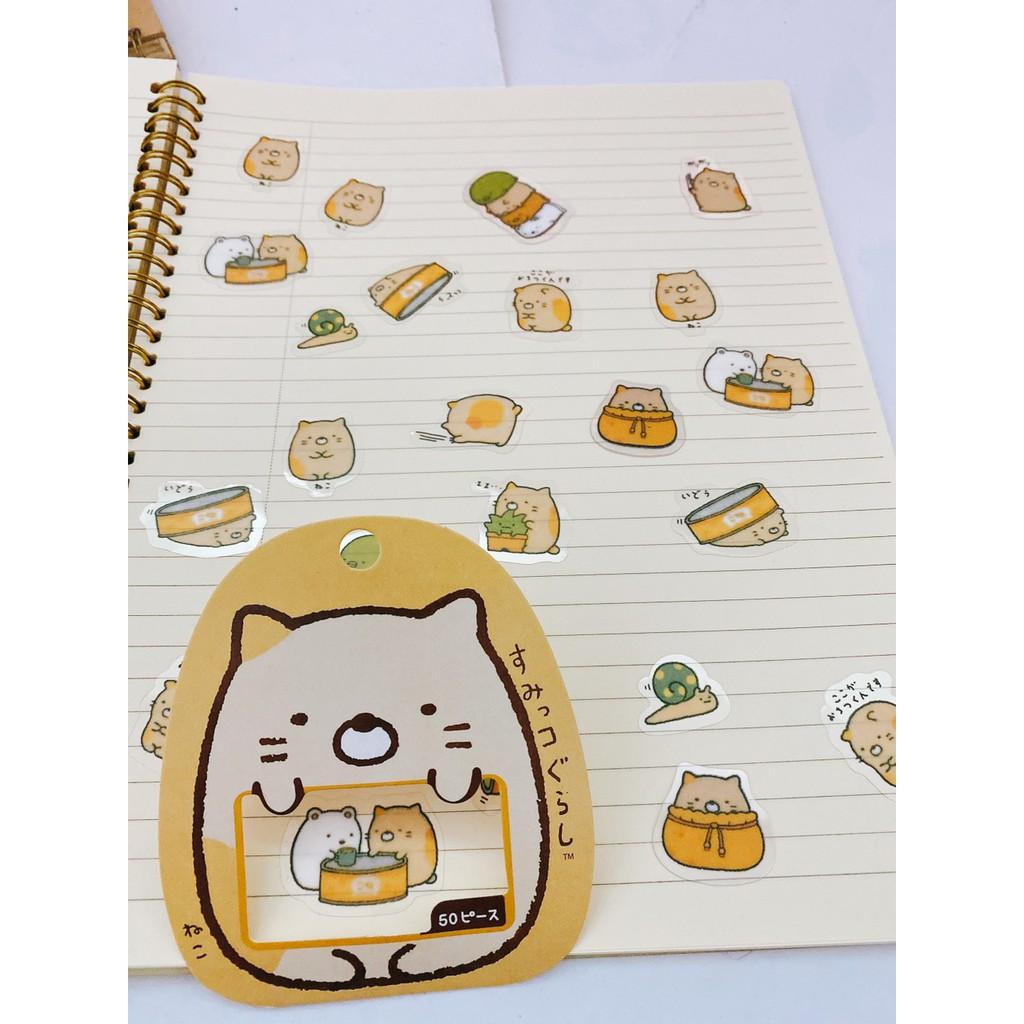 Bộ 50 miếng sticker Kawai hình , mèo, gấu, gà, cừu