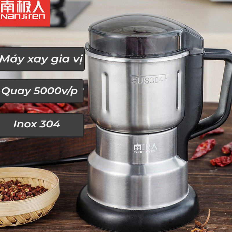 Máy Xay Hạt Khô Tiêu Chuẩn Châu Âu Máy Xay Ngũ Cốc Mini Công Suất 300w Lưỡi Dao 6 Cánh Thân Máy Bằng Thép Không Gỉ - Hàng Loại 1 - Chính Hãng MINIIN