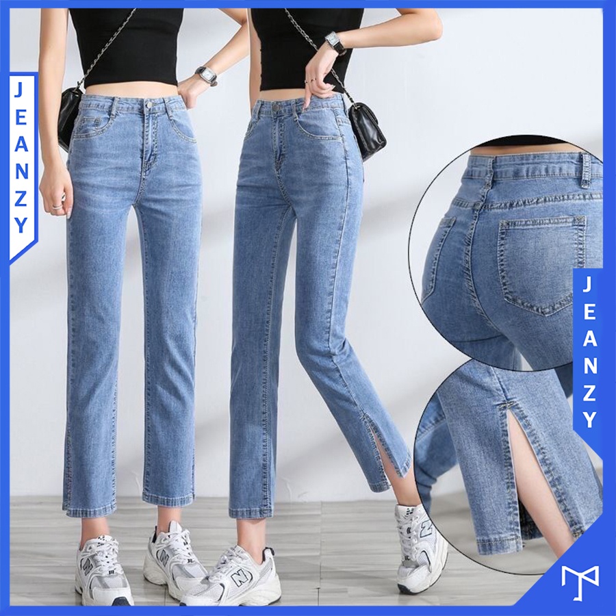 Quần jeans ống suông xẻ tà ống đứng mặc tôn dáng tôn chân