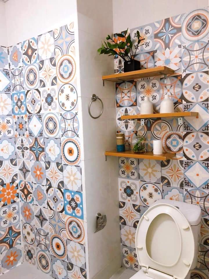 Decal gạch bông dán bếp, dán nhà tắm, dán trang trí không thấm nước, có keo mặt sau, hình ảnh in sắc nét