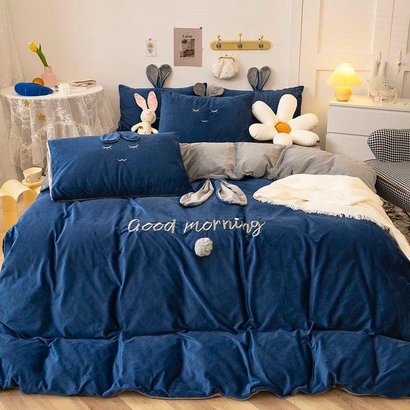 Bộ Chăn Ga Gối Nỉ Nhung Tai Thỏ 4 Món