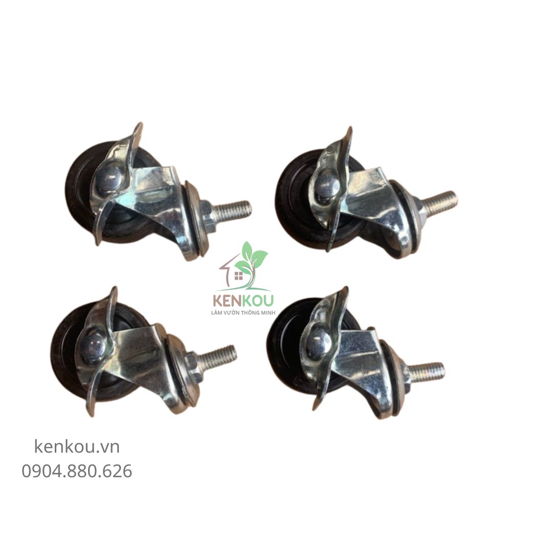 Bộ 4 bánh xe có khóa lắp đế chậu trồng cây - càng thép mạ kẽm chống rỉ, bánh cao su đặc