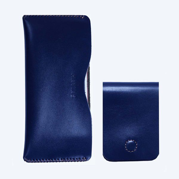 Couple Ví Da Opmo & Gerbera Handcrafted Wallet Blue Navy