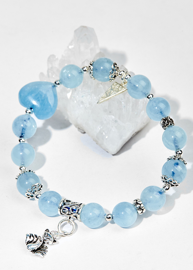 Vòng tay aquamarine charm hồ ly 9 đuôi Ngọc Quý Gemstones