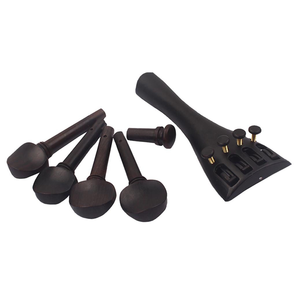 Ebony Wood Violin Tailpiece+Tuning Pegs+Endpin for 4/4 Violin Fiddle Parts