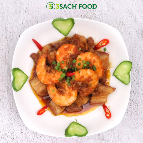 Tôm Rim Ba rọi 3S khay 400gr - Nguyên liệu đã được sơ chế