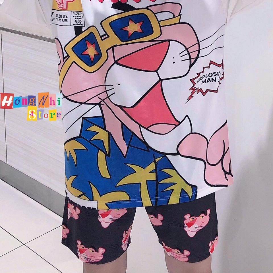 Quần Short Cartoon Unisex Hình Báo Hồng - Quần Đùi Hoạt Hình Siêu Cute - MM