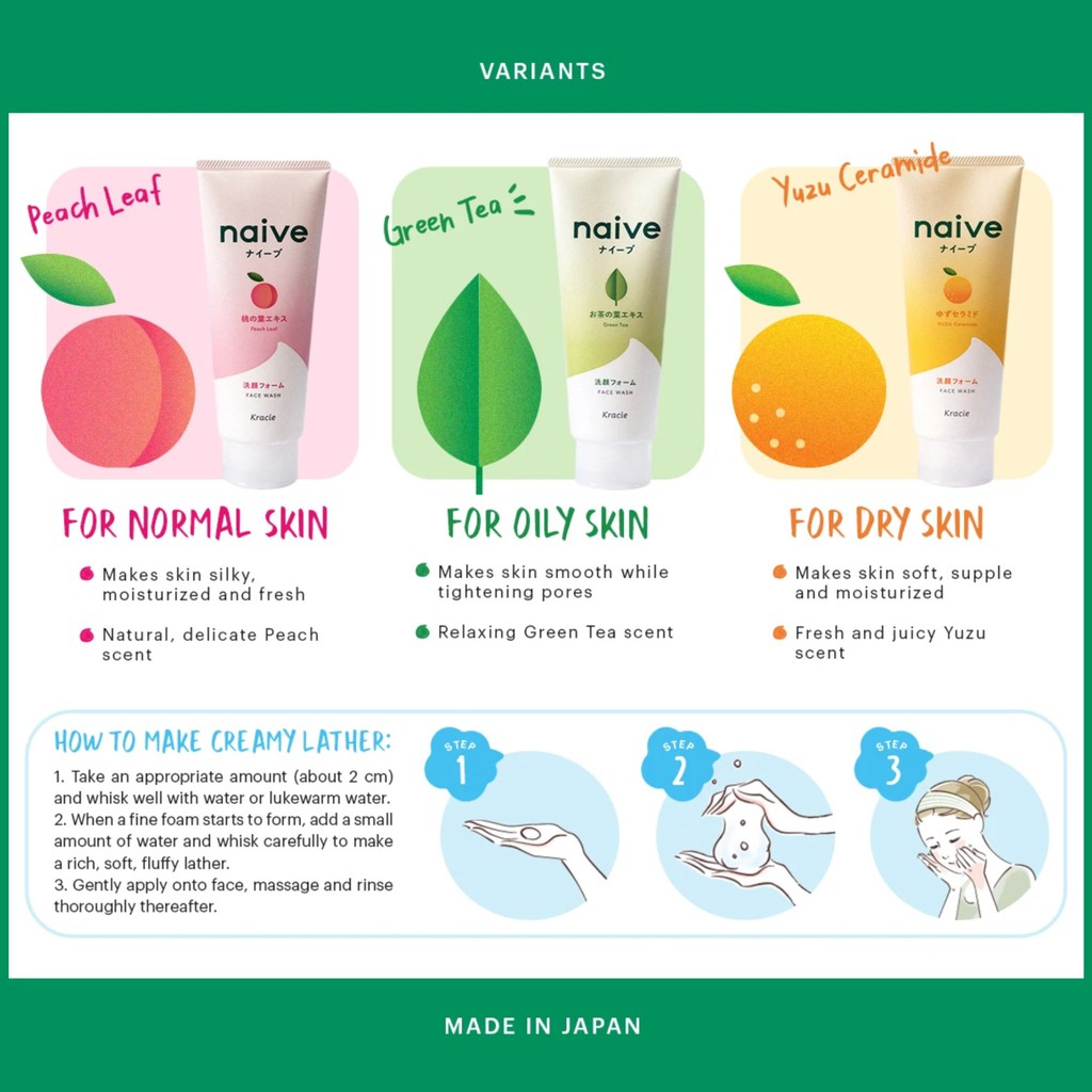 Sữa Rửa Mặt Sạch Sâu Chiết Xuất Lá Trà Xanh Kracie Naive Face Wash 130g