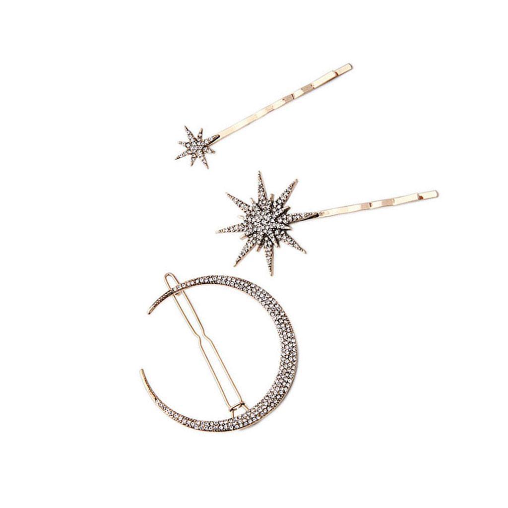 36Pcs Rhinestone Moon Star Hair Clips Simple Design Hairpins