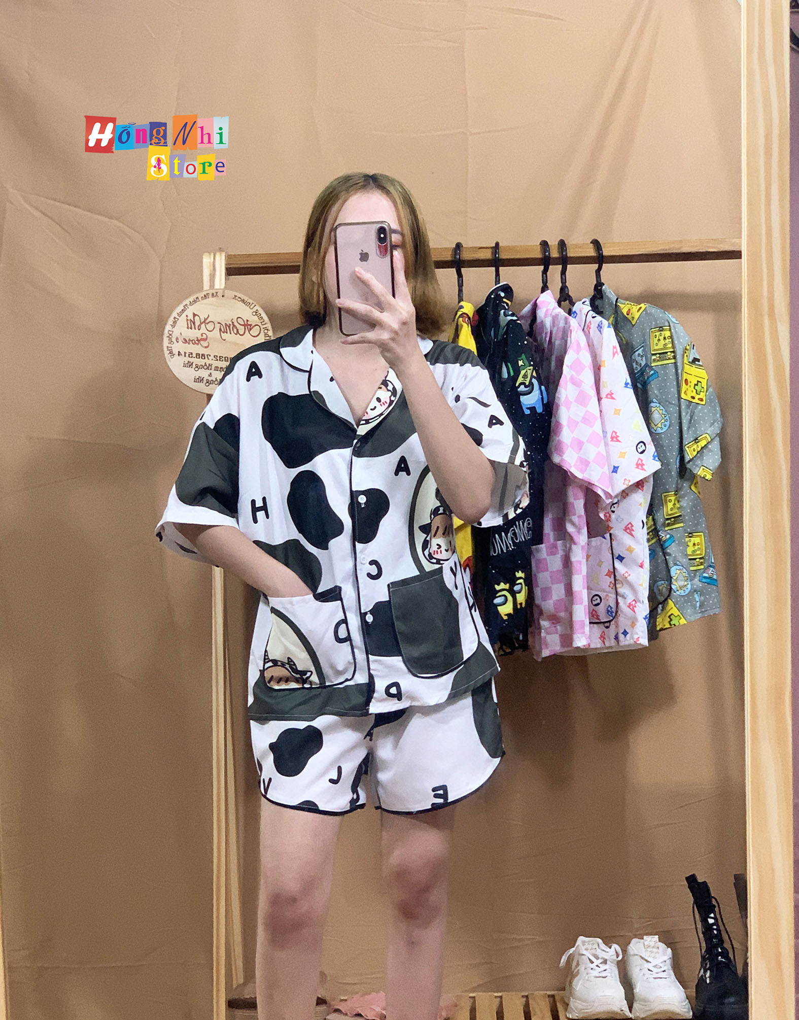 Bộ Pijama Đùi Hoạt Hình Dáng Rộng Oversize Ulzzang - MM