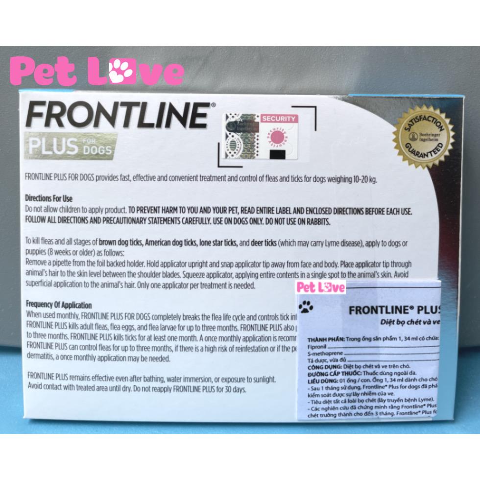 Frontline Plus nhỏ gáy diệt ve rận, bọ chét (chó 10 - 20kg, 1 hộp x 3 tuýp)