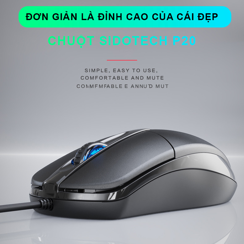 Chuột máy tính có dây văn phòng gaming SIDOTECH P20 giá rẻ thiết kế Silent tắt tiếng click lạch cạch, chống ồn ban đêm, có độ nhạy DPI 1200 phù hợp chơi game thiết kế lập trình làm việc trên laptop pc - Hàng Chính Hãng