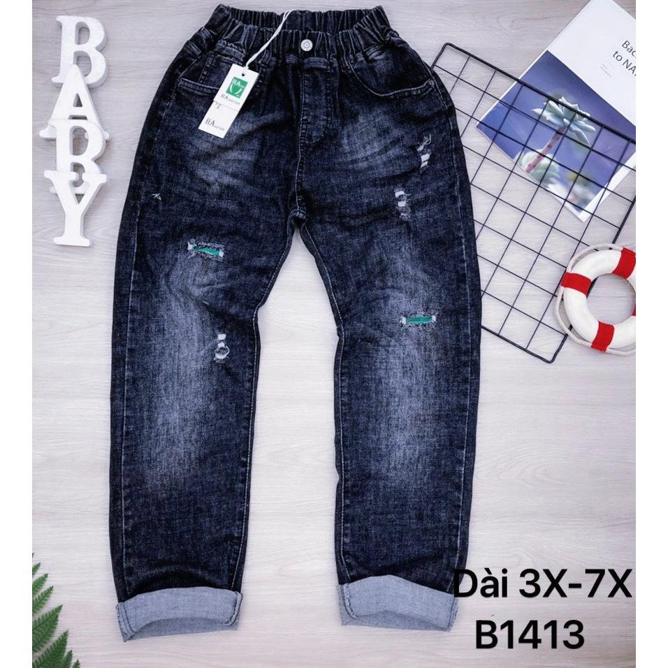 Quần jeans dài cho bé trai phối đồ đi chơi đi tiệc phong cách đẹp size 40-65kg hàng co giãn thoải mái
