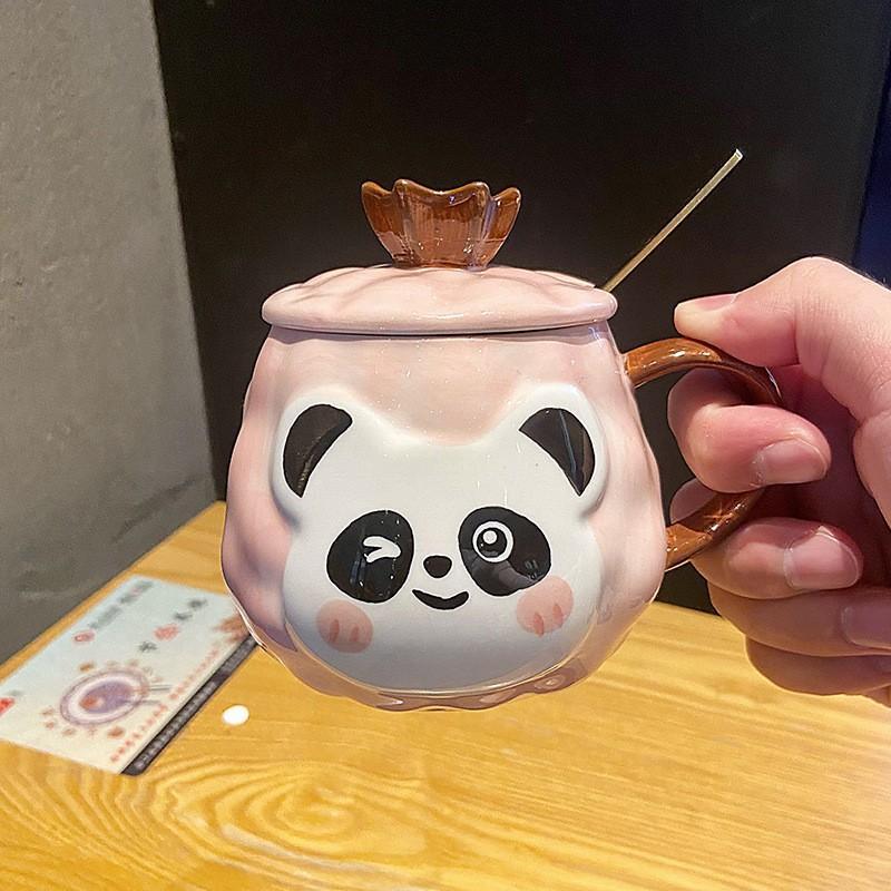 Cốc Sứ Gấu Trúc Panda Dễ Thương Làm Quà Tặng Có Nắp Và Thìa Cafe