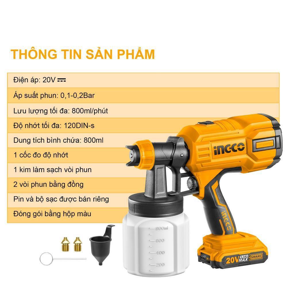 MÁY PHUN SƠN DÙNG PIN 20V INGCO CSGLI20406 - HÀNG CHÍNH HÃNG