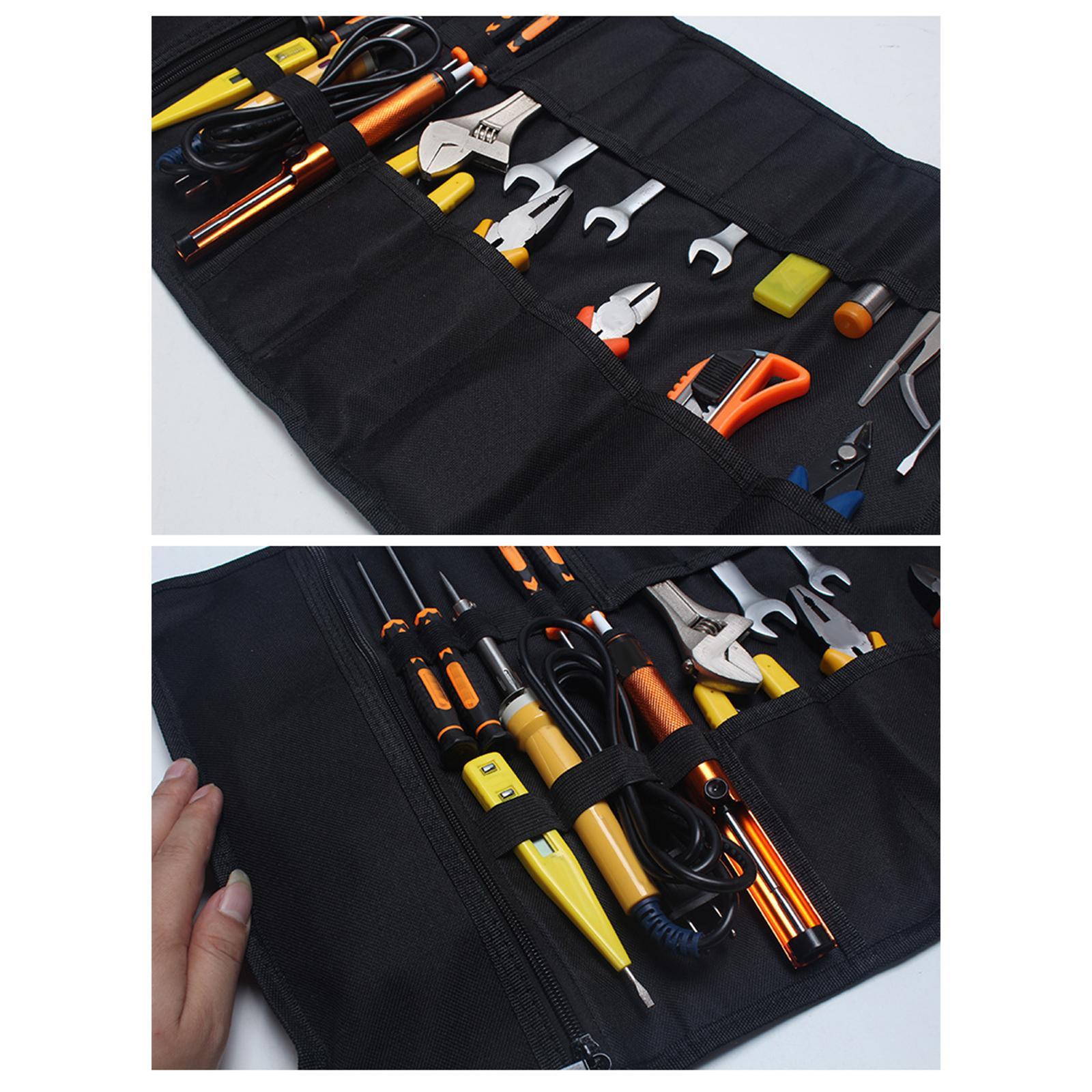 Roll up Tool Bags Wrap Roll Organizer Carry Bag Canvas Carrying Handles Wrench Pouch for Repair Tools Screwdriver Motorcycle Electricians