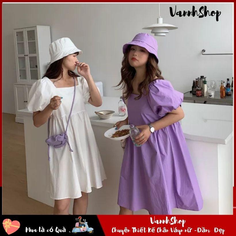 Váy nữ Mùa Hè 2021 Mới - Đầm nữ dễ thương - Cổ vuông -Tay phồng -Chất đũi -VannhShop Ms 14A