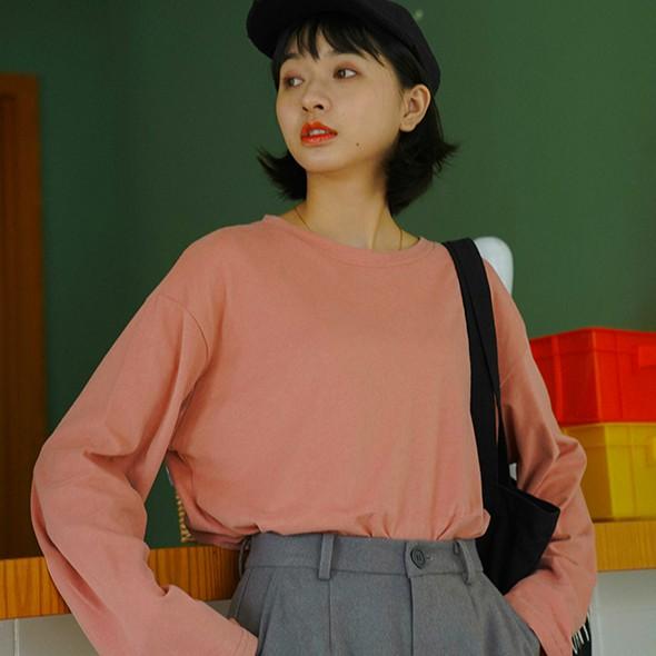 Áo Thun Trơn Tay Dài Unisex Màu Hồng Cam Form Rộng