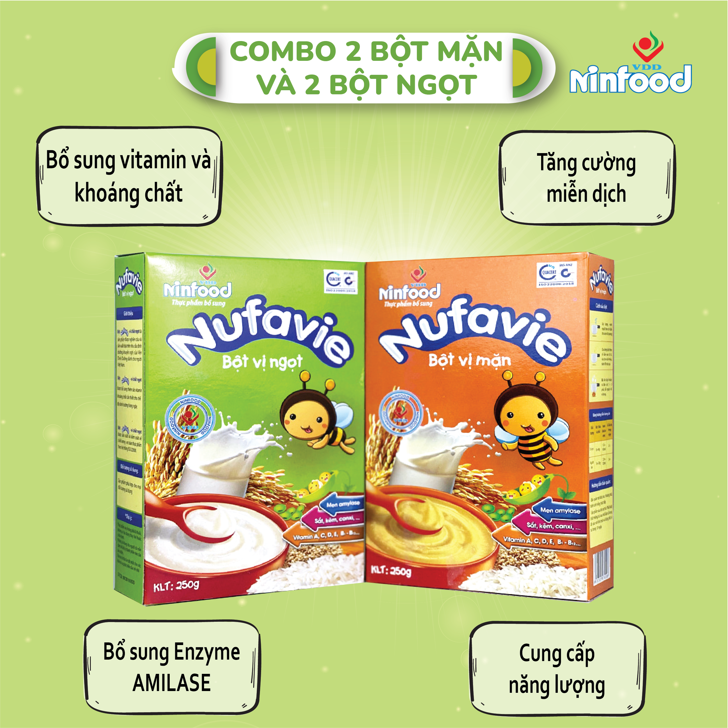 Combo Bột dinh dưỡng ăn dặm NUFAVIE - 2 bột mặn 2 bột ngọt - NINFOOD Viện Dinh dưỡng