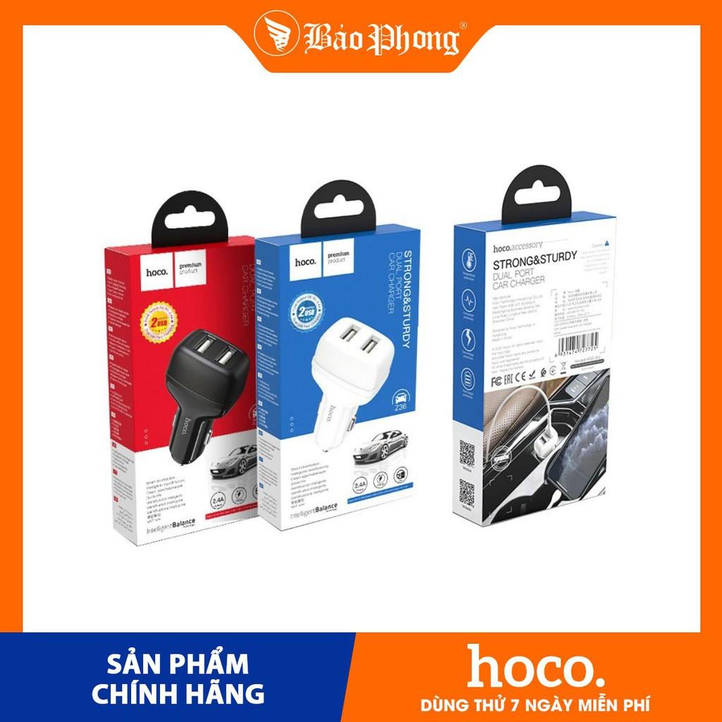 Tẩu sạc ô tô Xe Hơi HOCO Z36 2 Cổng USB 2.4A Dành cho điện thoại iPhone iP Huawei Samsung Oppo Realme - Hàng chính hãng