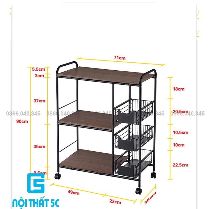 Kệ nhà bếp để đồ đa năng kệ lò vi sóng thông minh 3 4 tầng thép carbon không rỉ, có bánh xe để nồi cơm điện lò nướng
