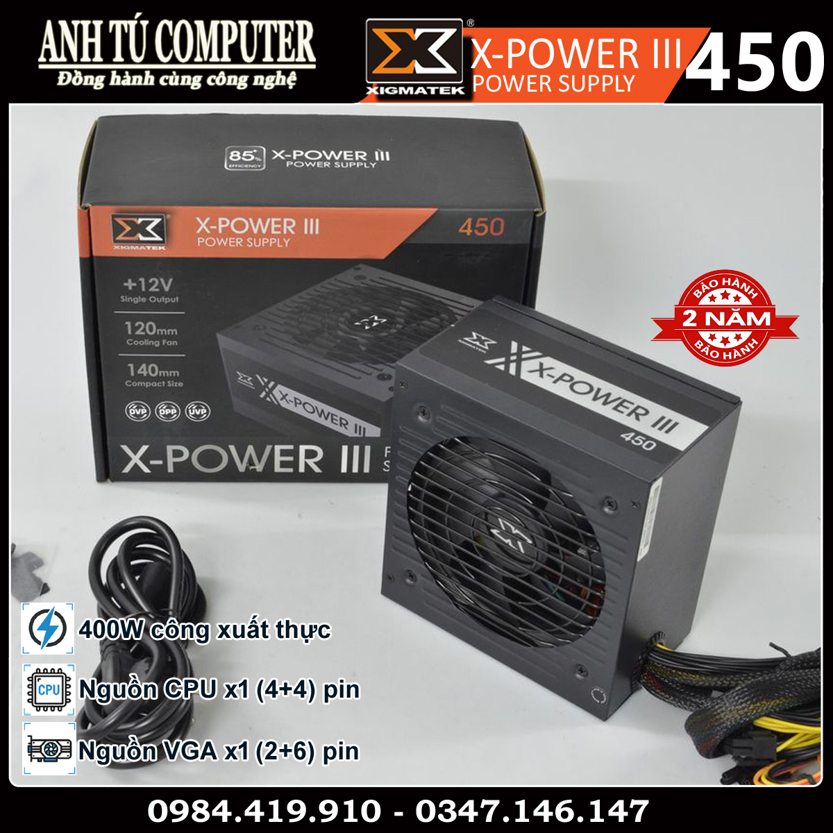 Nguồn máy tính công xuất thực 400W XIGMATEK X-POWER III 450 EN45969 hàng chính hãng