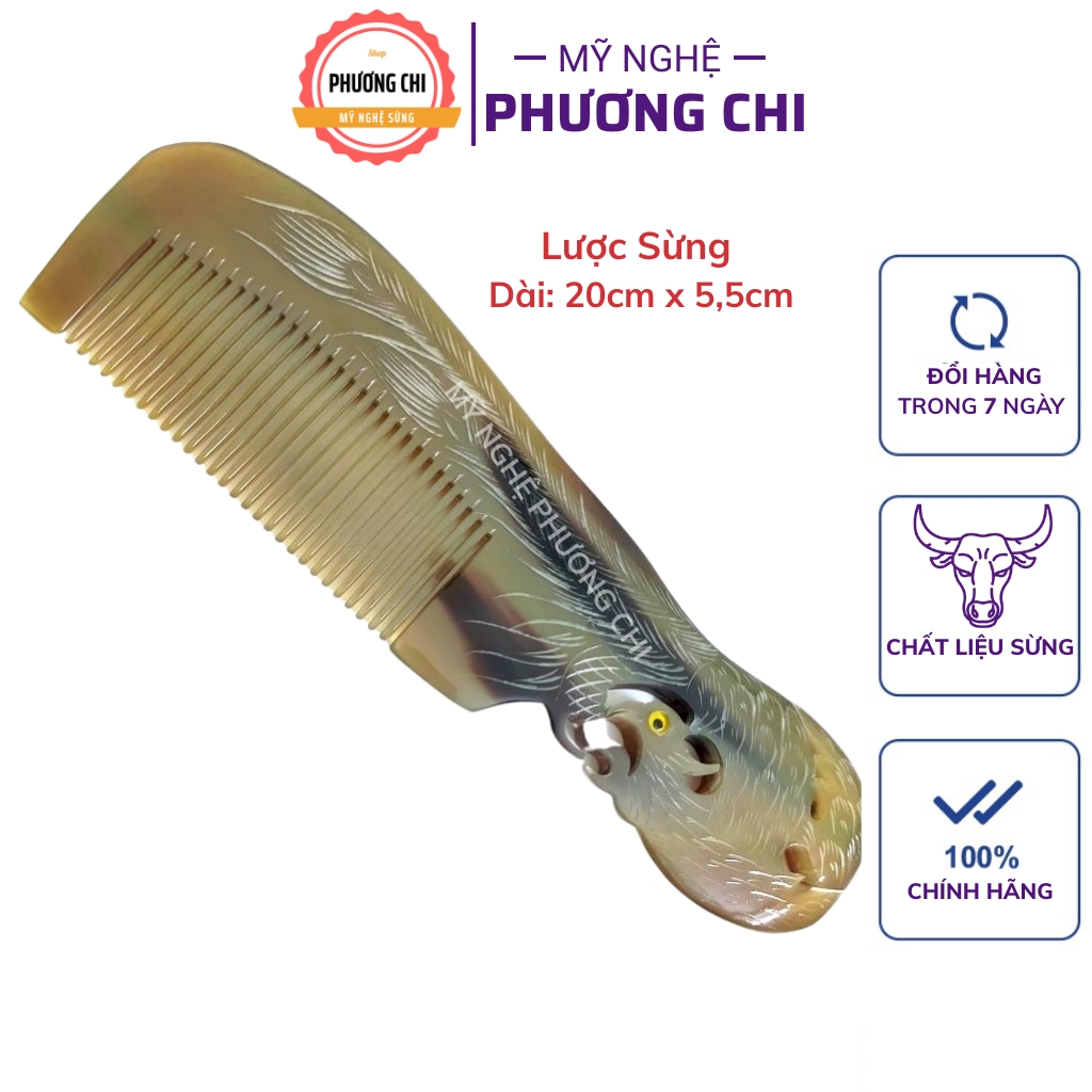 Lược sừng trâu trạm hình con công quộn hàng đẹp, lược chải tóc gỡ rối | Mỹ Nghệ Phương Chi