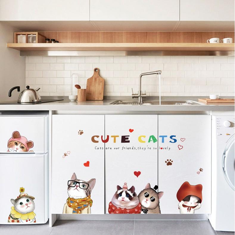 Decal dán tường trang trí - 6 CHÚ MÈO NGỘ NGHĨNH ĐÁNG YÊU CHO BÉ