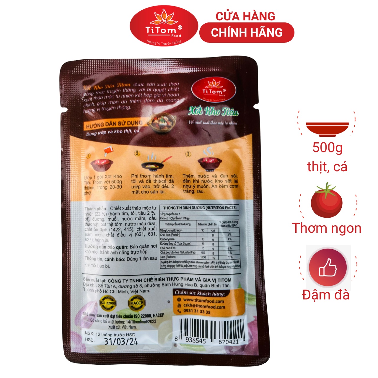 Xốt kho tiêu Titom gói 70g gia vị kho hoàn chỉnh dùng kho cá thịt