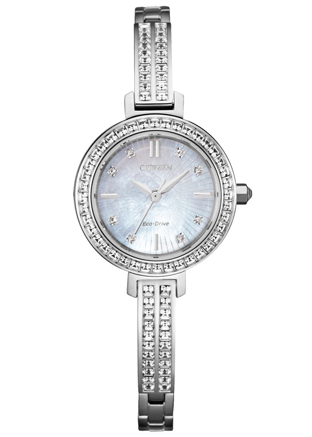 Đồng Hồ Nữ Citizen Đính Đá Swarovski Dây Thép Không Gỉ EM0860-51D - Mặt Xà Cừ (25mm)