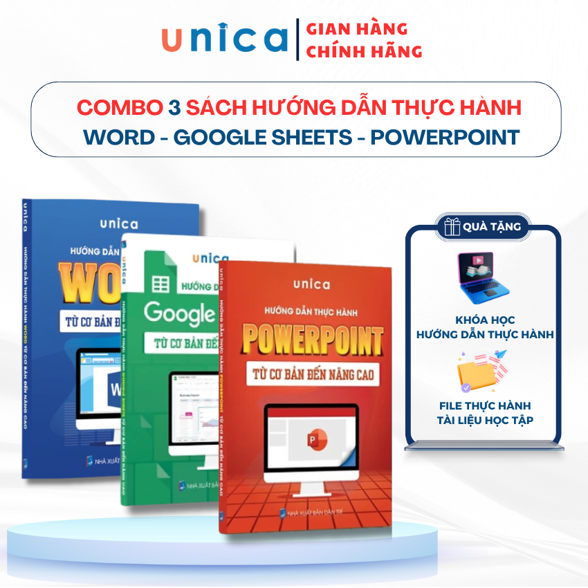 Combo 3 Sách Word - Google Sheets - PowerPoint Unica Thành Thạo Tin Học Văn Phòng Có Kèm Khoá Học