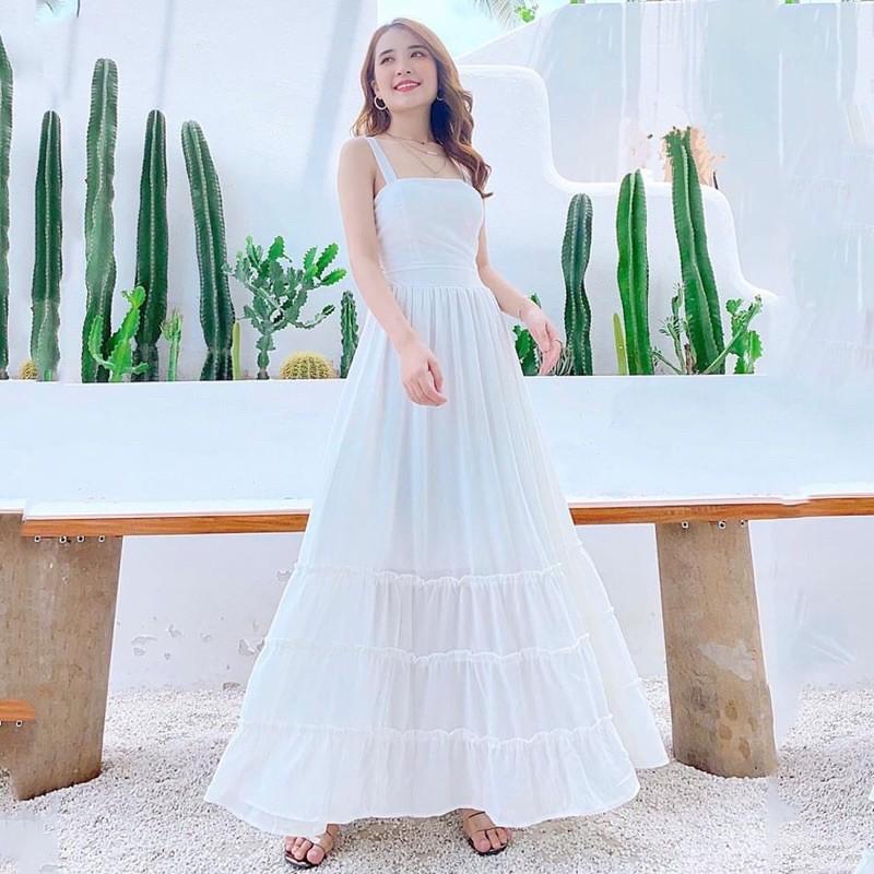S32 Maxi trơn 2 dây bo chun lưng phối đuôi cá tầng