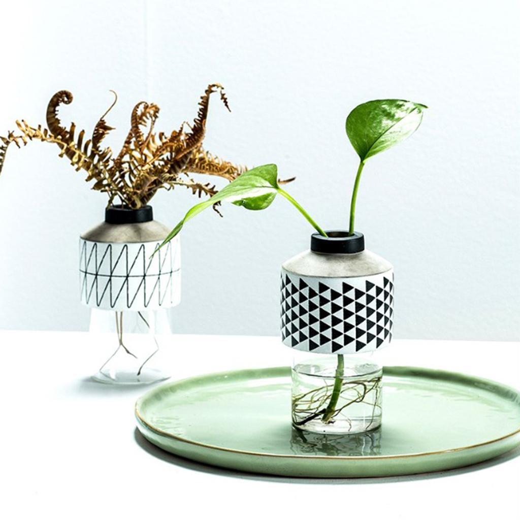 3 Cement Glass Flower Vase Party Wedding for Home Office Table Centerpieces