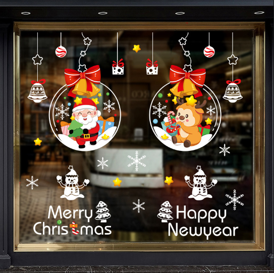 Decal trang trí Noel hít tĩnh điện - Rèm châu ông già Noel và Tuần Lộc
