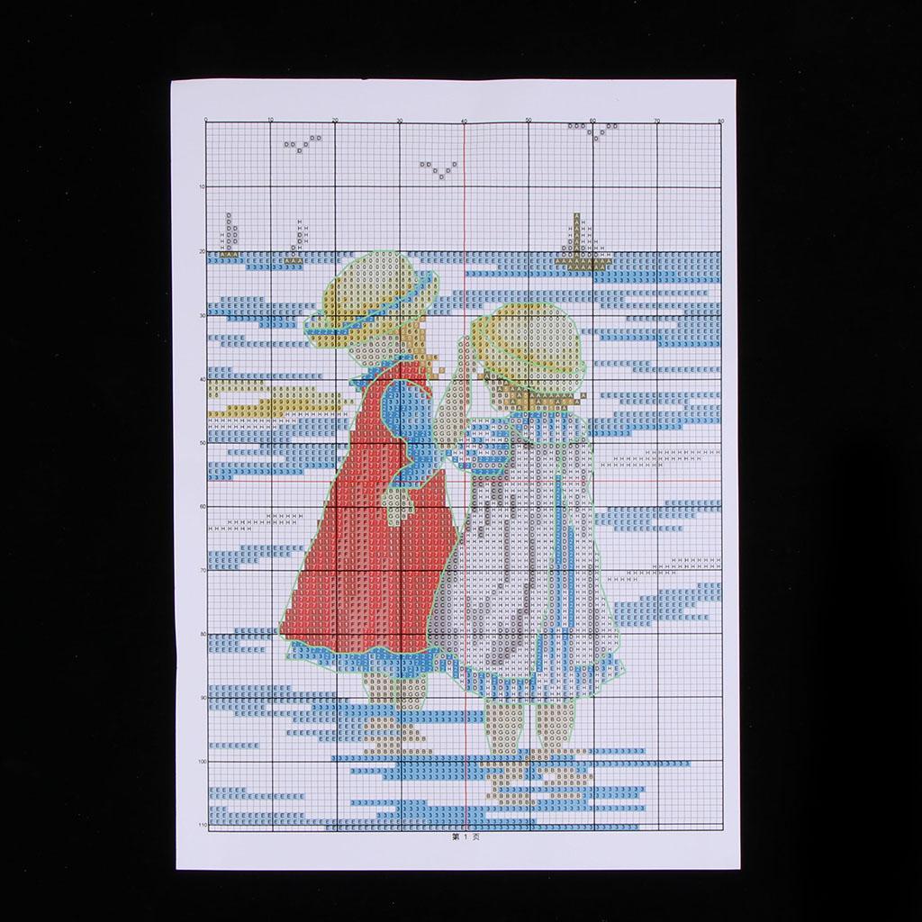 Sisters on Beach Stamped  stitch Pre-Printed Pattern Embroidery  Fashion Crafts Hauskunst Decoration