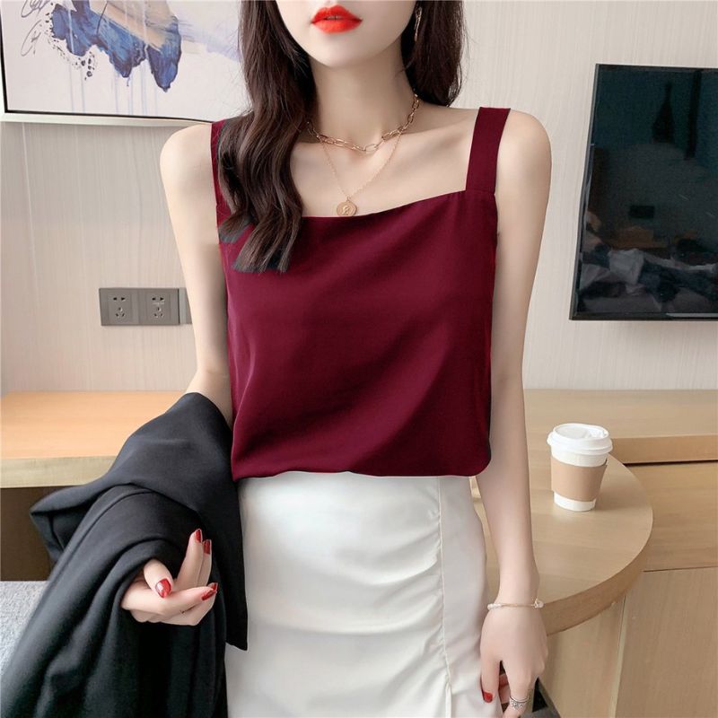 Áo lụa 2 dây cổ vuông mặc trong vest, blazer vải lụa latin cao cấp thoáng mát