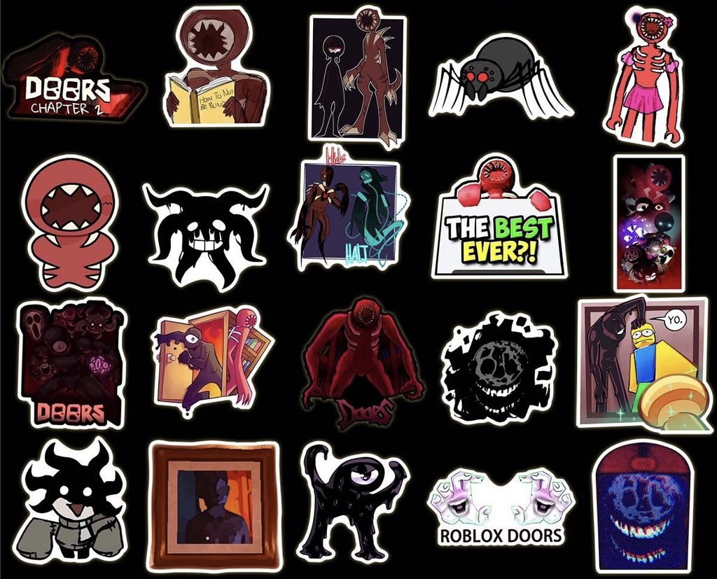 60 Sticker Roblox Doors Ambush figure seek Hide Rush Eyes Halt jack Glitch / Hình dán Roblox Doors Ambush Figure seek