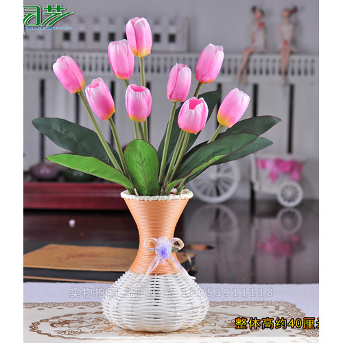 Chùm Hoa Lụa giả 9 Bông Hoa TuLip Màu Hồng