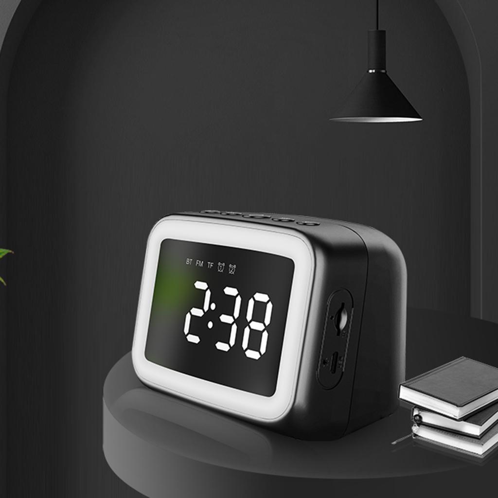 Mirror Adjustable LED Light Alarm Clock Bluetooth Speaker FM Built-in Mic TF