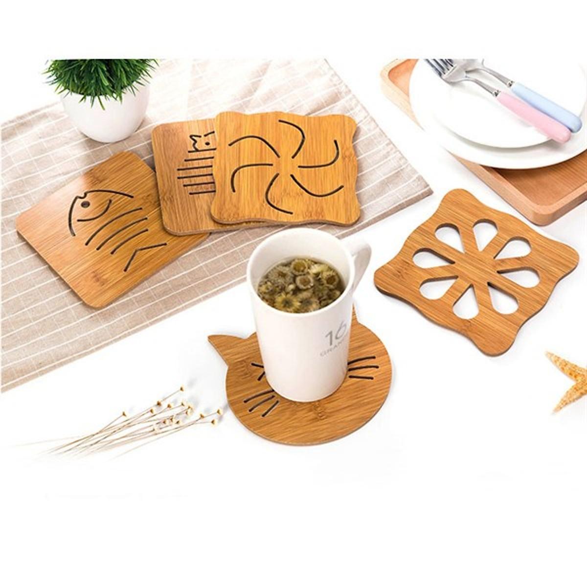 Combo 6 Đế Lót Nồi Bằng Gỗ Chịu Nhiệt Hình Thú - Hàng Loại 1