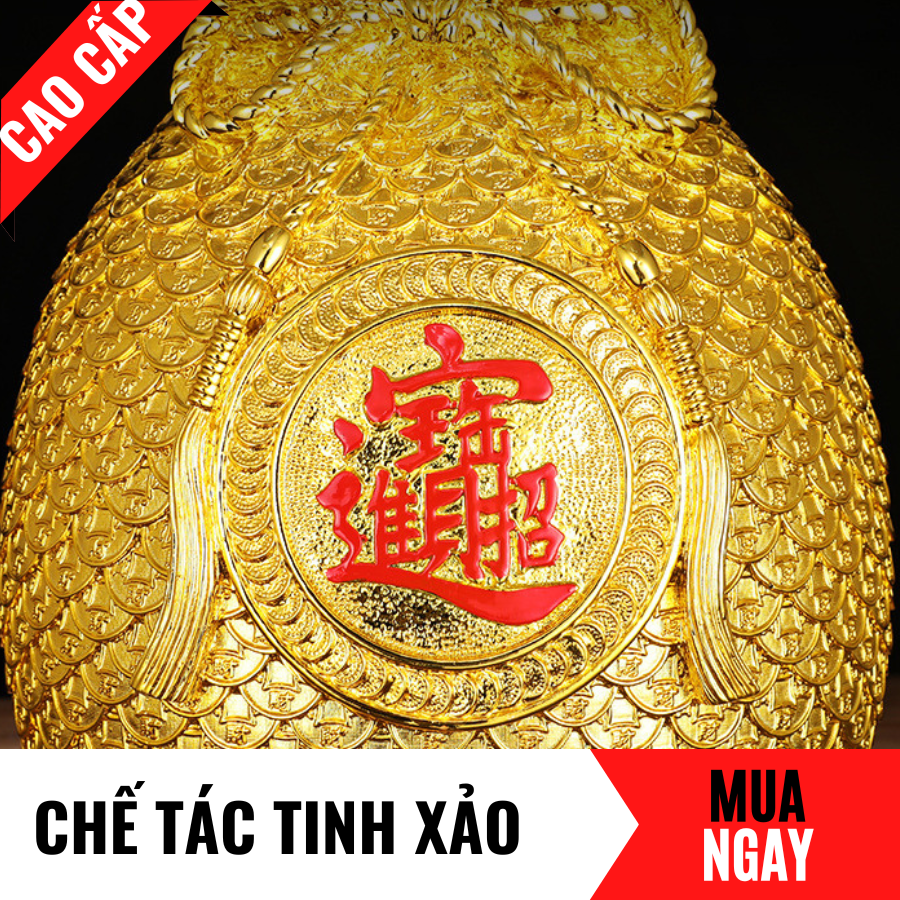 Tượng Bao Vàng Đựng Tiền Bằng Vàng Cát Mỹ Nghệ Cao 14.5cm