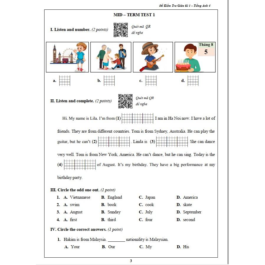 Sách - Đề Kiểm Tra Tiếng Anh 4 - Học Kì 1