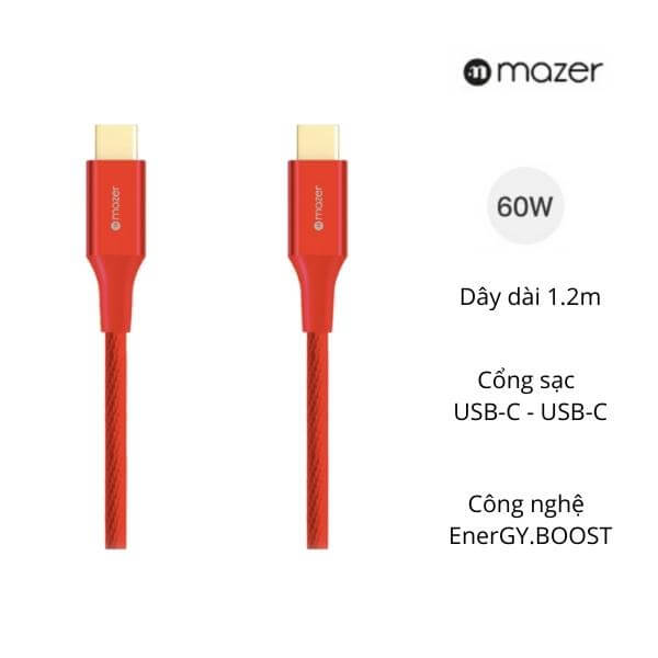 Cáp Mazer ALU.DURA.TEK USB-C to C 3.1A (20cm) - Hàng Chính Hãng