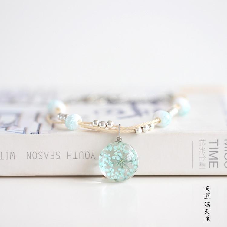 Vòng tay hoa khô ép thuỷ tinh tam sinh tam thế Duashop