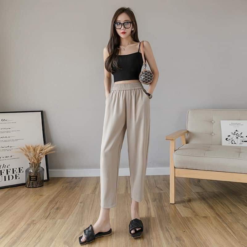 Quần Bagy Cạp Chun Nữ Chất Vải Mềm Mịn Mát Màu Kem Sz M (56-62kg) (Mẫu 1)