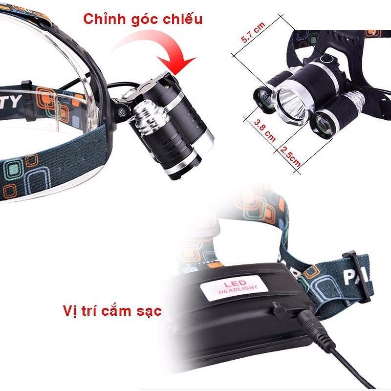 Đèn Pin Led Siêu Sáng Vouller, Đội Đầu 3 Bóng Siêu Sáng (Màu Ngẫu Nhiên) - Hàng Chính Hãng