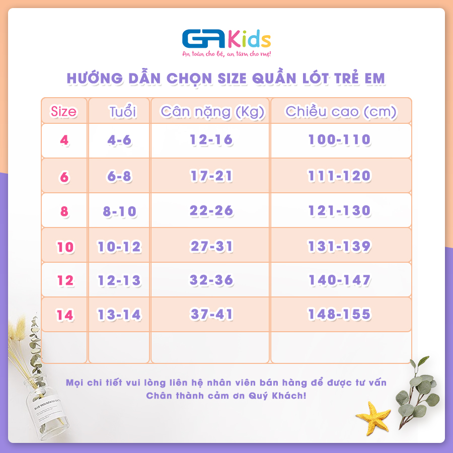 Set 3 Quần Lót Boxer Cho Bé Gái GAKIDS - Chất liệu COTTON cao cấp