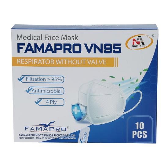 Khẩu trang y tế kháng khuẩn 4 lớp Famapro VN95 (Nam Anh) màu trắng (10 cái /hộp )
