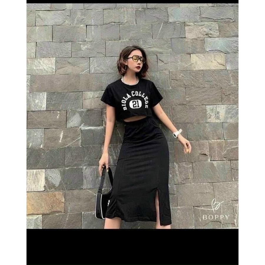 Sét áo croptop & chân váy body sẻ cực cá tính sang chảnh