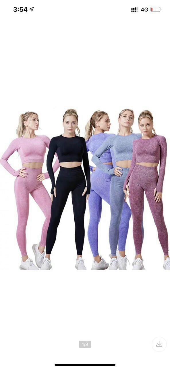 Áo Croptop Dài Tay Quần Dài Dệt Kim Tập Yoga Gym